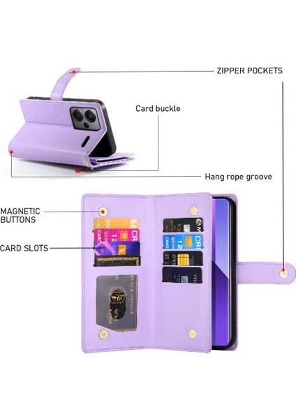 Xiaomi Redmi Not Için Flip Case 13 Pro Artı 5g Bilek Kayışı Çok Fonksiyonlu (Yurt Dışından)
