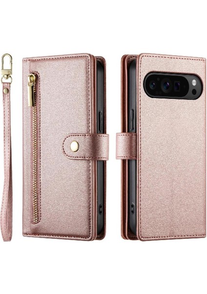 Google Piksel 9 Pro Xl Çok Fonksiyonlu Kart Yuvaları Bilek Kayışı Için Flip Case (Yurt Dışından)
