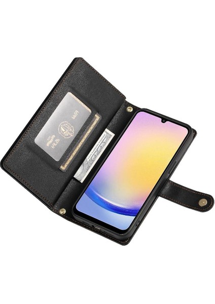 Samsung Galaxy A25 Kickstand Bilek Kayışı Çok Fonksiyonlu Flip Case (Yurt Dışından)