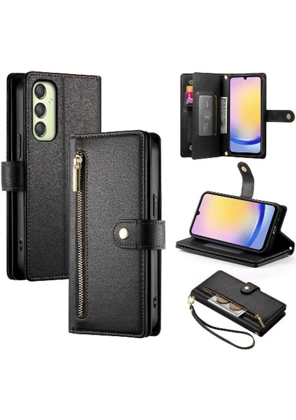 Samsung Galaxy A25 Kickstand Bilek Kayışı Çok Fonksiyonlu Flip Case (Yurt Dışından)