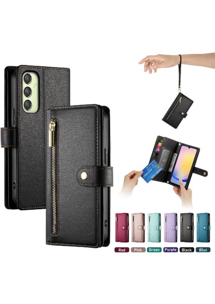Samsung Galaxy A25 Kickstand Bilek Kayışı Çok Fonksiyonlu Flip Case (Yurt Dışından)