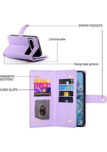 Google Piksel 8 Pro Bilek Kayışı Çok Fonksiyonlu Kart Yuvaları Için Flip Case (Yurt Dışından)