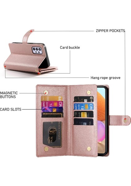 Manyi Mall Samsung Galaxy A32 4g Cüzdan Bölmesi Kickstand Bilek Için Flip Case (Yurt Dışından)