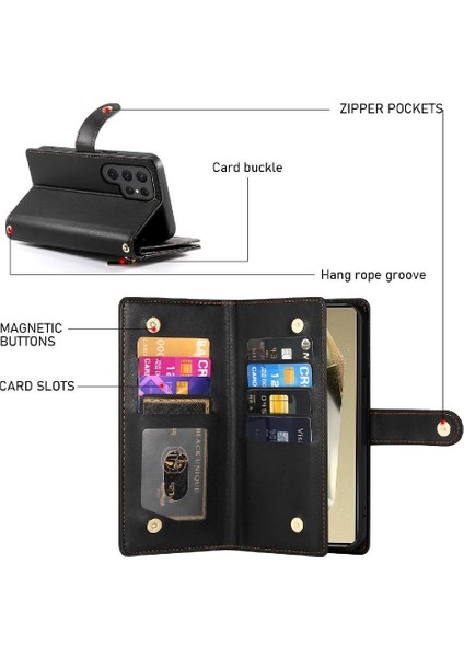 Samsung Galaxy S24 Ultra Kickstand Çok Fonksiyonlu Kart Için Flip Case (Yurt Dışından) modelleri