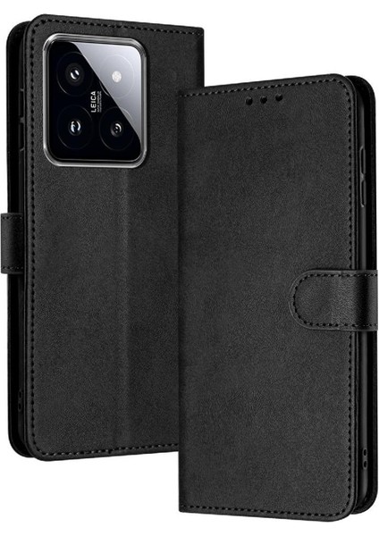 Kart Yuvası Saf Renk ile Xiaomi 14 Pu Deri Kickstand Için Flip Case (Yurt Dışından)