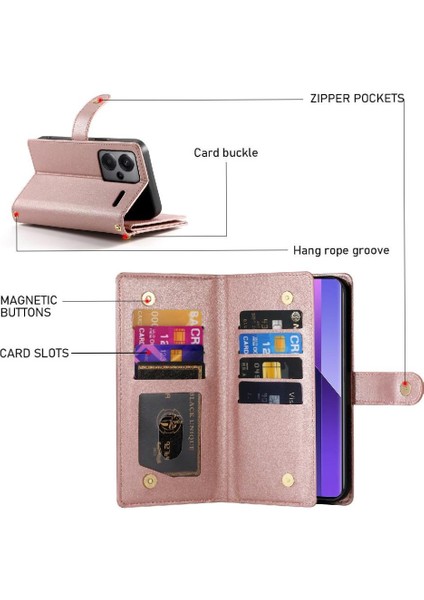 Xiaomi Redmi Not Için Flip Case 13 Pro Artı 5g Bilek Kayışı Çok Fonksiyonlu (Yurt Dışından)