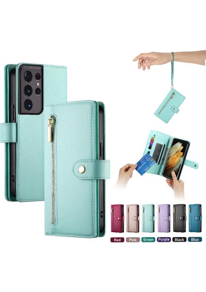 Samsung Galaxy S21 Ultra Kickstand Çok Fonksiyonlu Kart Için Flip Case (Yurt Dışından) modelleri