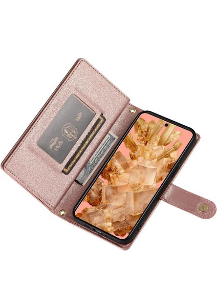 Google Pixel 8 Kickstand Bilek Kayışı Cüzdan Bölmesi Kartı Için Flip Case (Yurt Dışından)