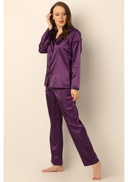 Uzun Kollu Saten Pijama Takımı modelleri