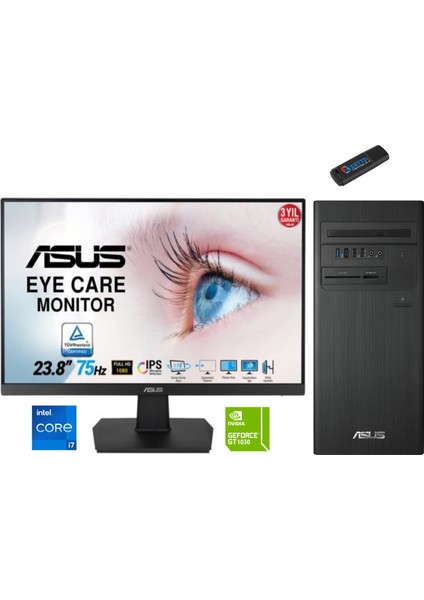 S500TE-I7161TBB0D Intel I7-13700 8gb 2tb SSD 4GB/GT1030 WINDOWS11HOME 23.8 Monitör Masaüstü Blgisayar E1S500TE-I7161TBB0D24+ZETTAUSBBELLEK
