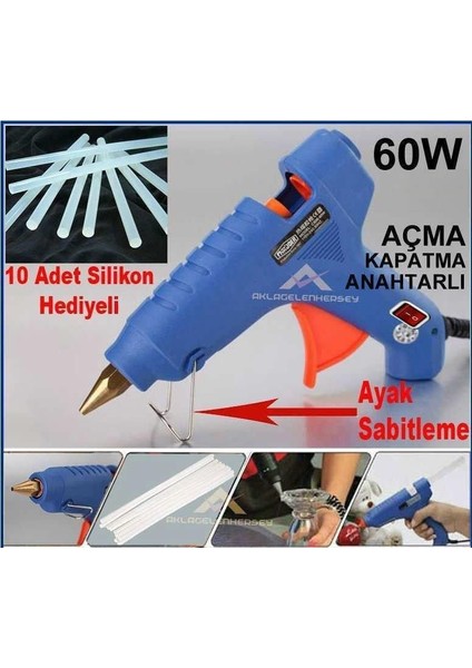 60W Açma Kapama Düğmeli Sıcak Silikon Tabancası 10ADET 30CM Kalın