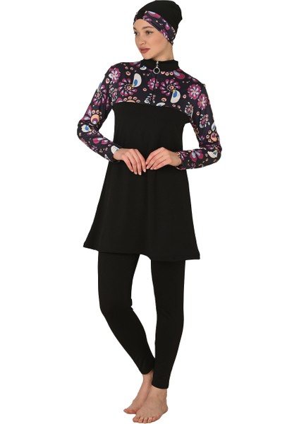 Tam Kapalı Yarım Fermuarlı Likralı Tesettür Mayo 3406 modelleri