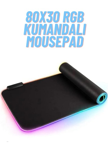 Ata Soft Rgb LED Gaming Mousepad Siyah Kaymaz Su Geçirmez Kumandalı Xl Mousepad 80X30