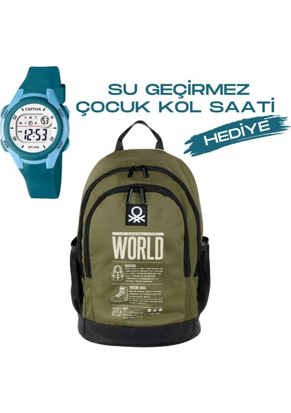 Çocuk Kol Saati Hediyeli Benetton Büyük Kapasiteli Çocuk Okul Çantası B.NT.03826