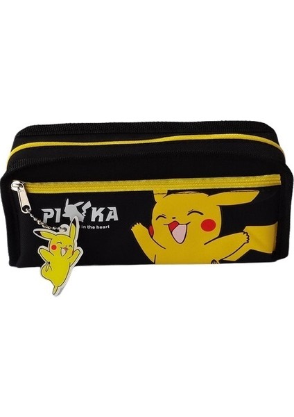 Ilkokul Öğrencisi Kalem Çantası Karikatür Kalem Kutusu Pikachu Karikatür Sevimli Kalem Çantası Büyük Kapasiteli Çift Katmanlı Kırtasiye Çantası (Yurt Dışından)
