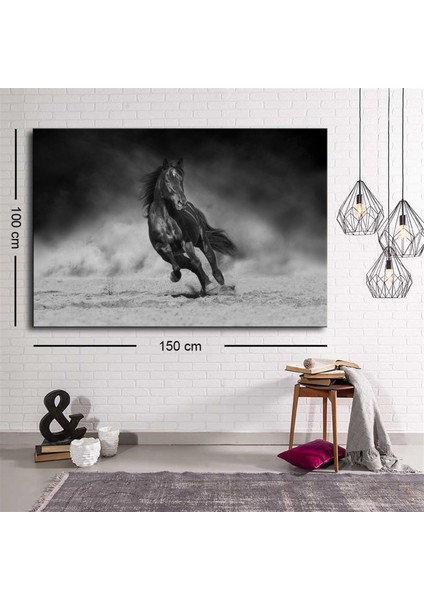 Dekoratif Duvar Aksesuarı Koşan Siyah At Kanvas Tablo