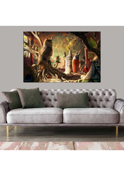 Dekoratif Duvar Aksesuarı Baskı Bilge Baykuş Kanvas Tablo