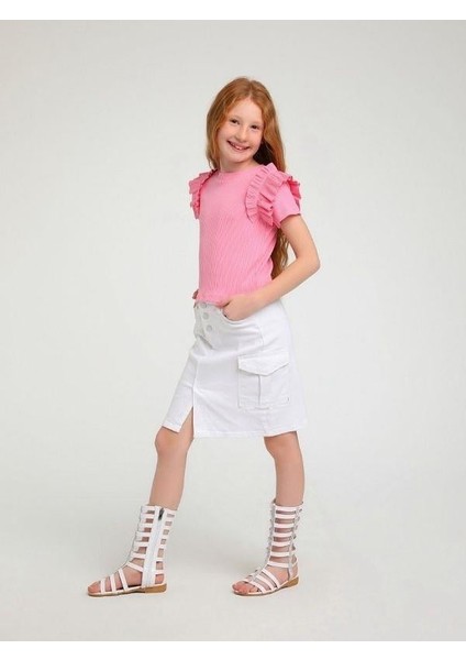 Kız Çocuk Pamuklu Bel Ayar Lastikli Dar Kot Beyaz Etek fiyatları