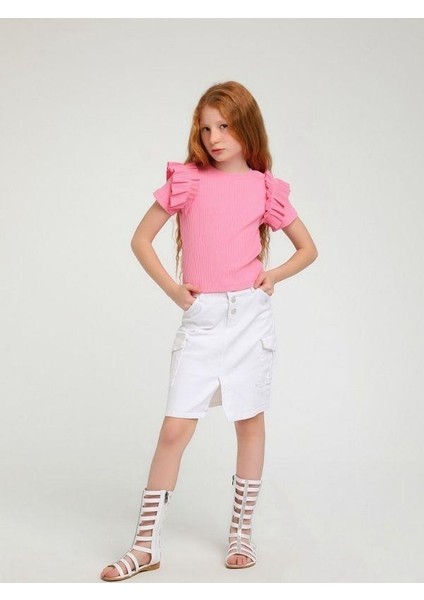 Kız Çocuk Pamuklu Bel Ayar Lastikli Dar Kot Beyaz Etek modelleri