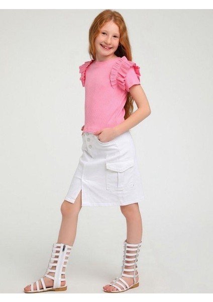 Kız Çocuk Pamuklu Bel Ayar Lastikli Dar Kot Beyaz Etek fırsatları