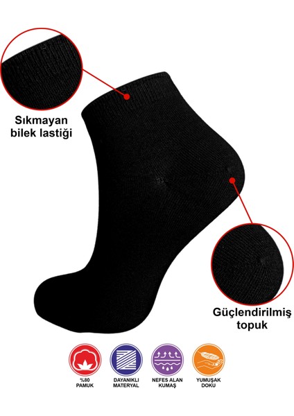 6 Çift Desensiz Düz Sade Kadın Patik Pamuk Çorap - Bilek Boy Kısa Çorap