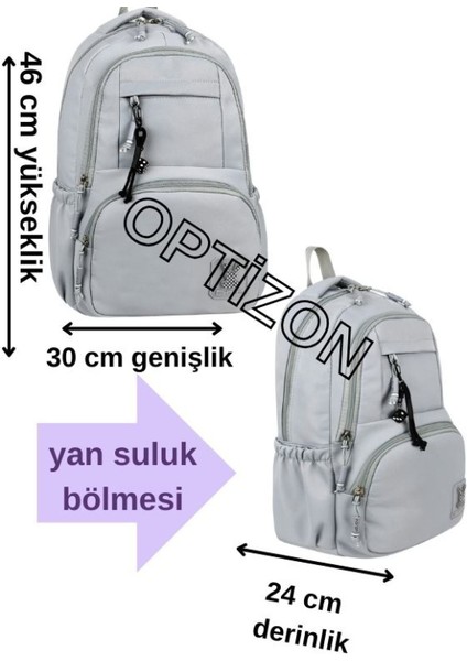 Gri Renk 2'li Okul Çantası Seti Su Geçirmez Saten Kumaş - Sırt Çantası - Yeşil Suluk fiyatları