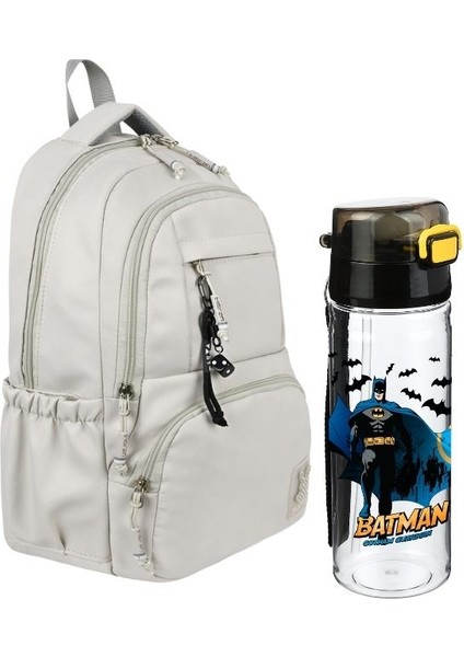 Krem Renk 2'li Okul Çantası Seti Su Geçirmez Saten Kumaş - Sırt Çantası - Baman Suluk