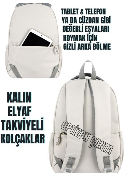 Krem Renk 2'li Okul Çantası Seti Su Geçirmez Saten Kumaş - Sırt Çantası - Baman Suluk fiyatları