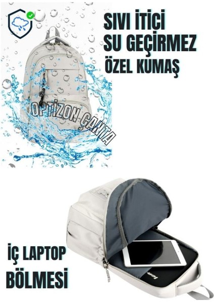 Krem Renk 2'li Okul Çantası Seti Su Geçirmez Saten Kumaş - Sırt Çantası - Baman Suluk modelleri