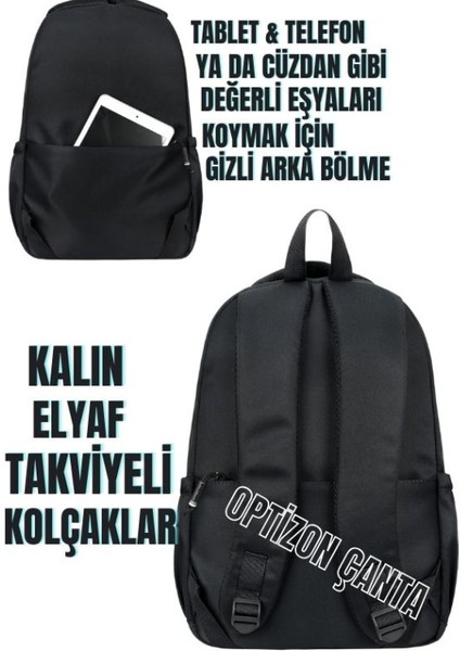 Sıyah Renk 2'li Okul Çantası Seti Su Geçirmez Saten Kumaş - Sırt Çantası - Meow Suluk modelleri
