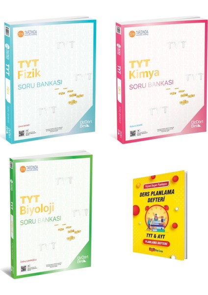 Üç Dört Beş Yayınları 2025 TYT Fizik Soru Bankası - Kimya Soru Bankası - Biyoloji Soru Bankası + Ders Planlama Defteri