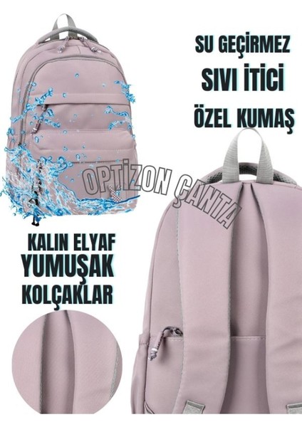 Pudra Okul Çantası 3'lü Set Su Itici Özel Kumaş Hafif Sırt Çantası Meow Suluk ve Beslenme