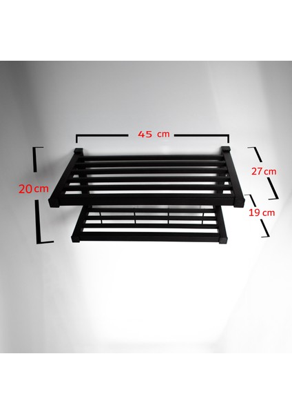 Berrak Paslanmaz Çelik Banyo Havlu Askısı Rafı Lavabo 2 Katlı Kancalı Çok Amaçlı Raf - Mat Siyah