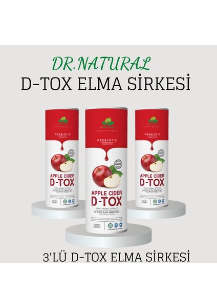 Dr. Natural 3 Adet Elma Özlü Sirke Prebiyotik Detox Sirkesi 250 ml