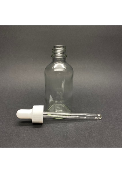 50ML Beyaz Plastik Kapaklı Şeffaf Cam Damlalıklı Şişe , 50 cc Saydam Cam Damlalıklı Şişe x 6 Adet