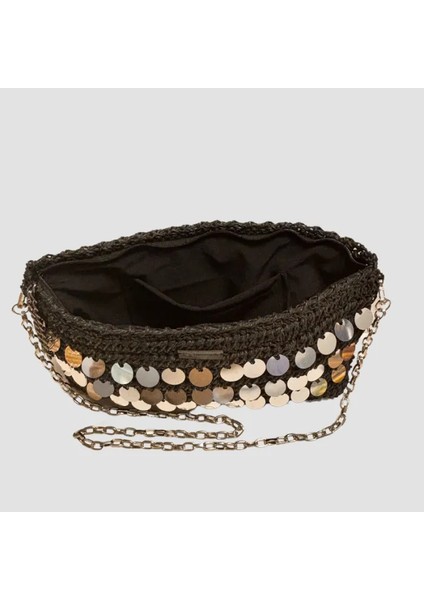 El Yapımı Kağıt Ip Clutch Çanta Aynalı 20CM -Siyah fırsatları