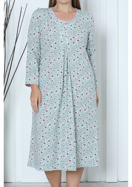 Kadın Tunik Uzun Gecelik Uzun Kollu Büyük Beden Pamuklu Mınt