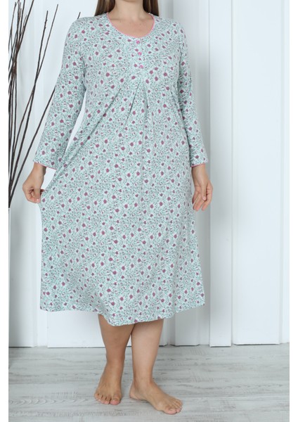 Kadın Tunik Uzun Gecelik Uzun Kollu Büyük Beden Pamuklu Mınt modelleri