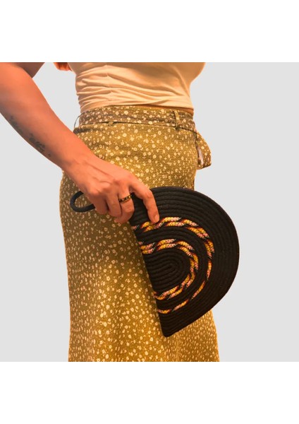 El Emeği Ile Yapılmış Kordon Ip Clutch Çanta 16CM - Lacivert