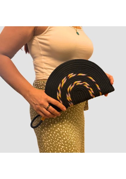 El Emeği Ile Yapılmış Kordon Ip Clutch Çanta 16CM - Lacivert