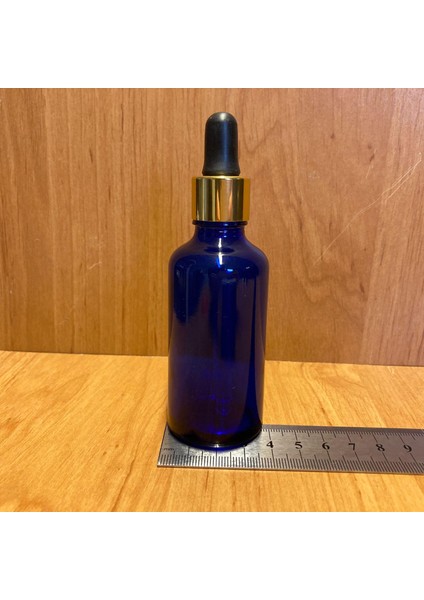 50ML Mavi Cam Damlalıklı Şişe , Gold Metal Kapak , 50 cc Mavi Cam Damlalıklı Şişe x 6 Adet