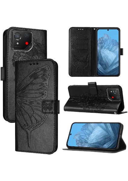 Asus Rog Telefon 8 Premium Deri Kabartma Kelebek Kapak Kapak (Yurt Dışından)