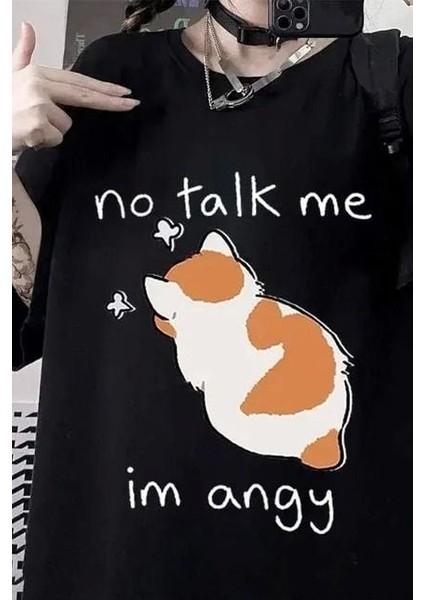 Siyah Unisex No Talk Me Im Angy Cat T-Shirt L