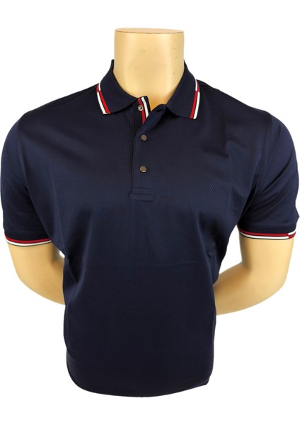 Erkek T-Shirt Merserize Kısa Kol Polo Yaka Renkli Yaka Biyeli