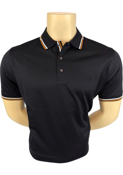Erkek T-Shirt Merserize Kısa Kol Polo Yaka Renkli Yaka Biyeli