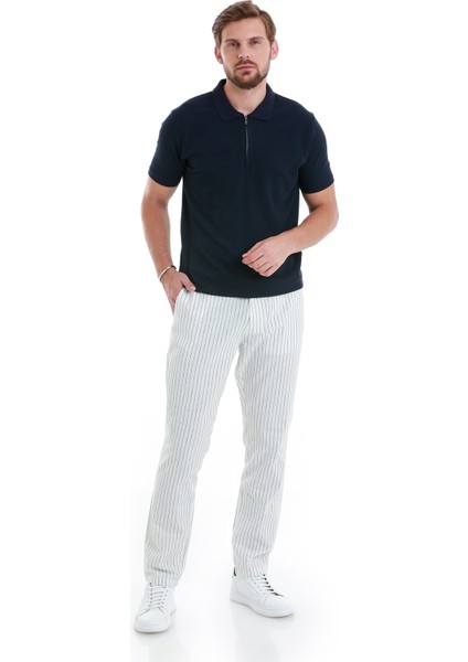 Lacivert Regular Fit Jakarlı Polo Yaka Fermuarlı Tişört
