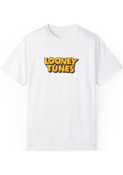 Unisex Looney Tunes Baskılı Beyaz Basic Tshirt