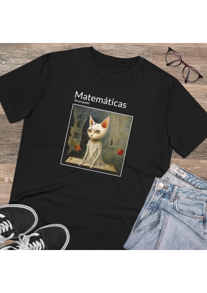 Unisex Matematićas Baskılı Siyah Basic Tshirt