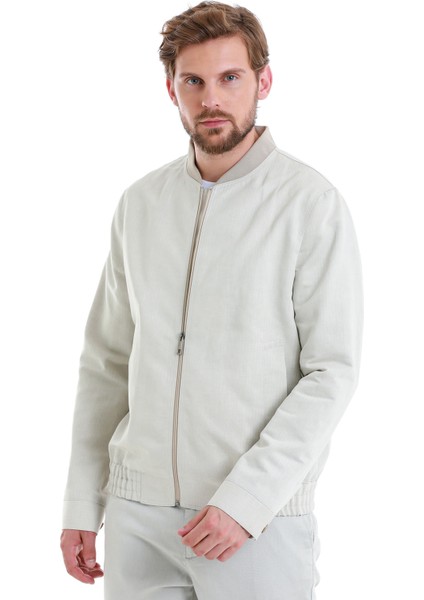 Bej Slim Fit Çizgili Dik Yaka Basic Mevsimlik Mont fırsatları