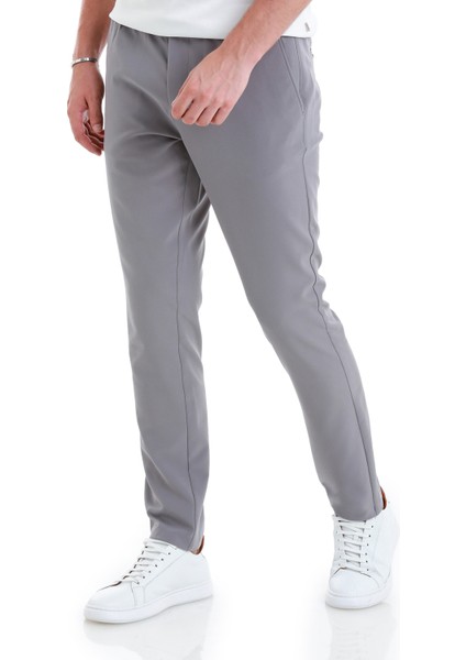 Gri Dinamik Fit Düz Yandan Cepli Jogger Pantolon